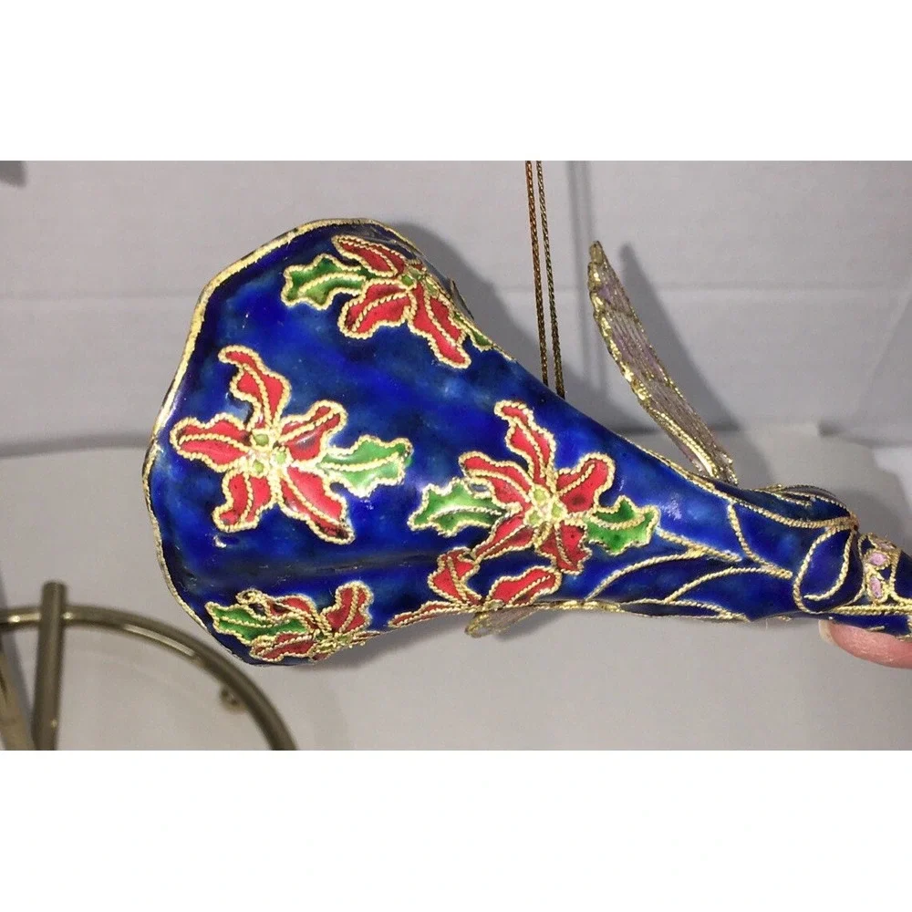 Cloisonné Christmas Ornament Blue Angel with Trumpet